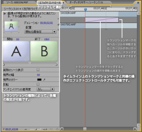 エフェクトコントロールでのトランジションの調整